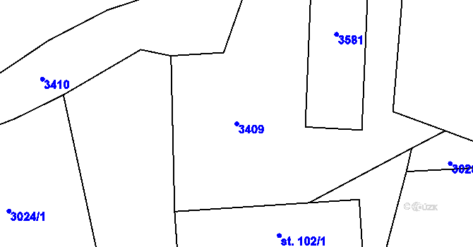 Parcela st. 3409 v KÚ Mokrý Lom, Katastrální mapa