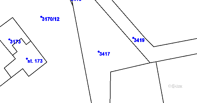 Parcela st. 3417 v KÚ Mokrý Lom, Katastrální mapa