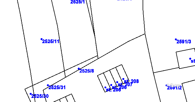 Parcela st. 2525/13 v KÚ Mokrý Lom, Katastrální mapa
