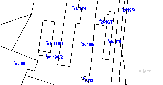Parcela st. 2618/5 v KÚ Mokrý Lom, Katastrální mapa