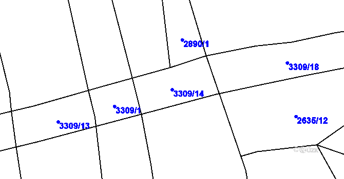 Parcela st. 3309/14 v KÚ Mokrý Lom, Katastrální mapa