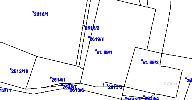 Parcela st. 89/1 v KÚ Mokrý Lom, Katastrální mapa