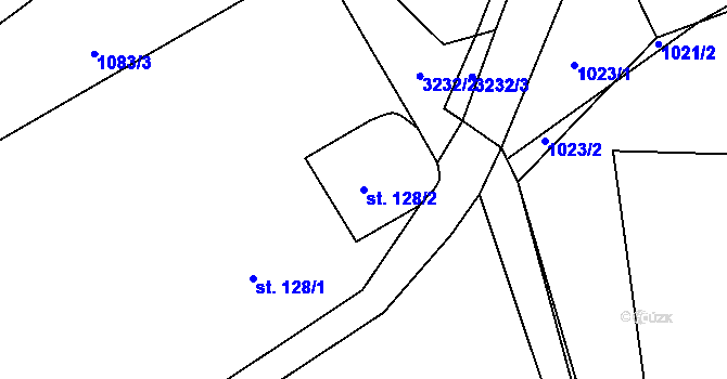 Parcela st. 128/2 v KÚ Mokrý Lom, Katastrální mapa