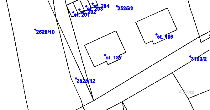 Parcela st. 187 v KÚ Mokrý Lom, Katastrální mapa
