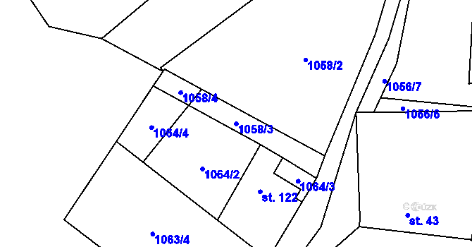 Parcela st. 1058/3 v KÚ Mokrý Lom, Katastrální mapa