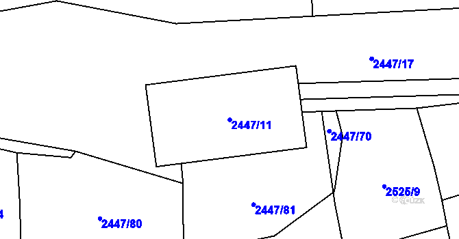Parcela st. 2447/11 v KÚ Mokrý Lom, Katastrální mapa