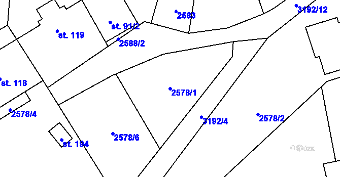 Parcela st. 2578/1 v KÚ Mokrý Lom, Katastrální mapa