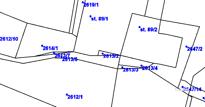 Parcela st. 2613/2 v KÚ Mokrý Lom, Katastrální mapa