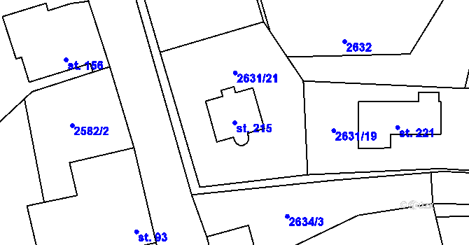 Parcela st. 215 v KÚ Mokrý Lom, Katastrální mapa