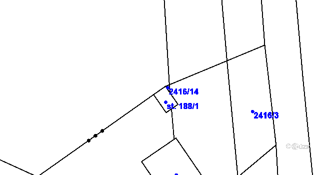 Parcela st. 2416/14 v KÚ Mokrý Lom, Katastrální mapa