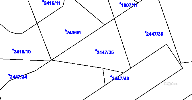 Parcela st. 2447/35 v KÚ Mokrý Lom, Katastrální mapa