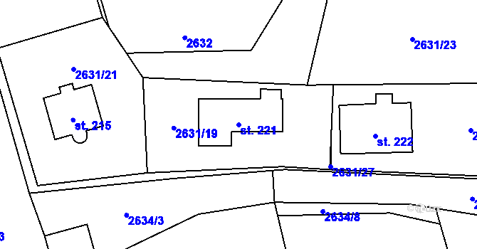 Parcela st. 221 v KÚ Mokrý Lom, Katastrální mapa