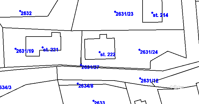 Parcela st. 222 v KÚ Mokrý Lom, Katastrální mapa
