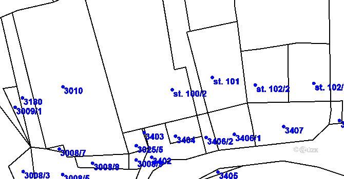 Parcela st. 100/2 v KÚ Mokrý Lom, Katastrální mapa