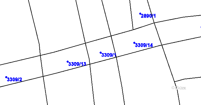 Parcela st. 3309/1 v KÚ Mokrý Lom, Katastrální mapa