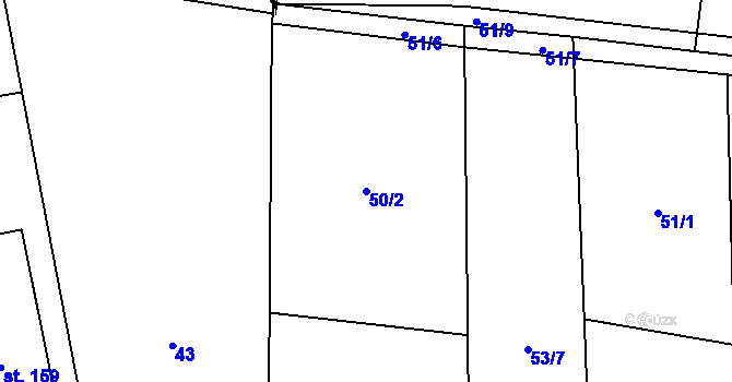 Parcela st. 50/2 v KÚ Římov, Katastrální mapa