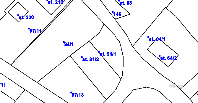 Parcela st. 91/1 v KÚ Římov na Moravě, Katastrální mapa
