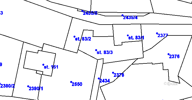 Parcela st. 83/3 v KÚ Řimovice, Katastrální mapa
