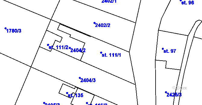 Parcela st. 111/1 v KÚ Řimovice, Katastrální mapa