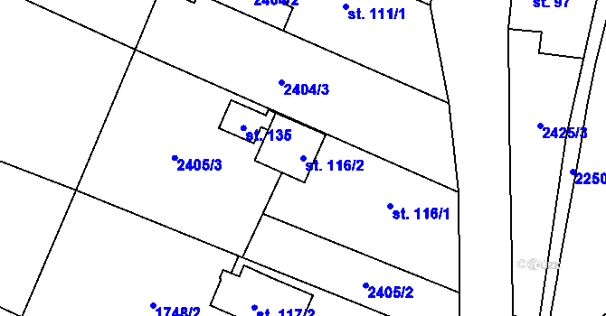 Parcela st. 116/2 v KÚ Řimovice, Katastrální mapa