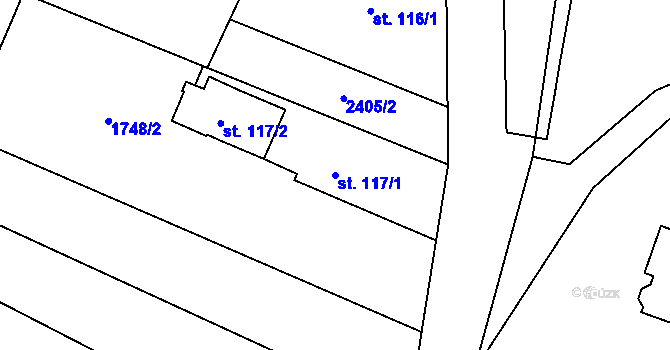 Parcela st. 117/1 v KÚ Řimovice, Katastrální mapa