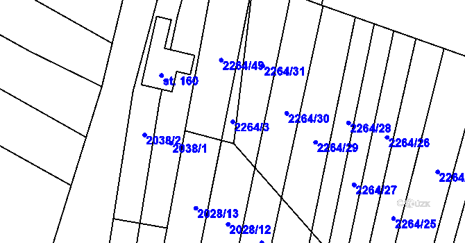 Parcela st. 2264/3 v KÚ Řimovice, Katastrální mapa