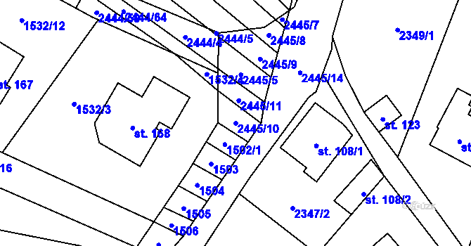 Parcela st. 2445/10 v KÚ Řimovice, Katastrální mapa