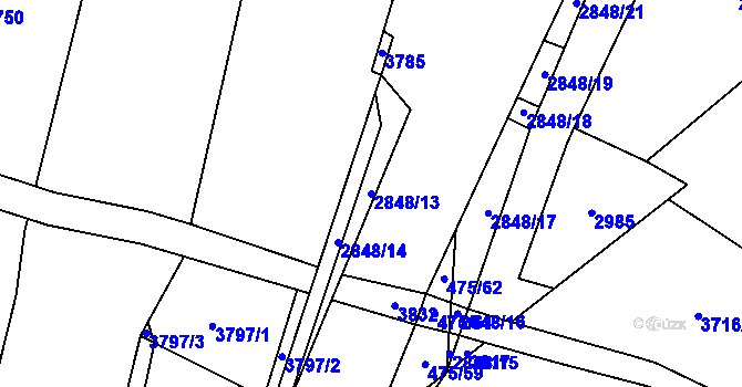 Parcela st. 2848/13 v KÚ Řípec, Katastrální mapa