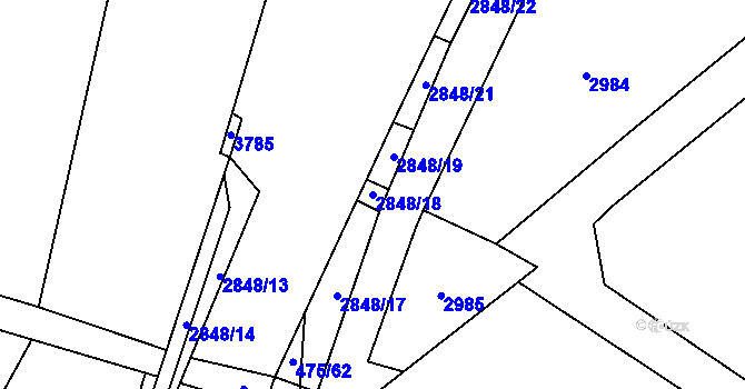 Parcela st. 2848/18 v KÚ Řípec, Katastrální mapa