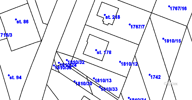Parcela st. 178 v KÚ Řípec, Katastrální mapa