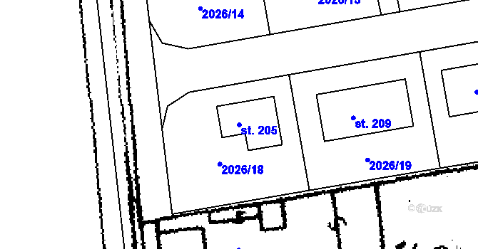 Parcela st. 205 v KÚ Řisuty u Slaného, Katastrální mapa