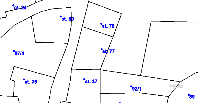 Parcela st. 77 v KÚ Řisuty u Slaného, Katastrální mapa