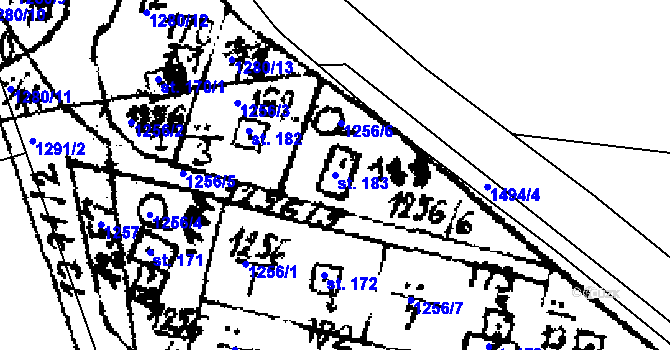 Parcela st. 183 v KÚ Řisuty u Slaného, Katastrální mapa