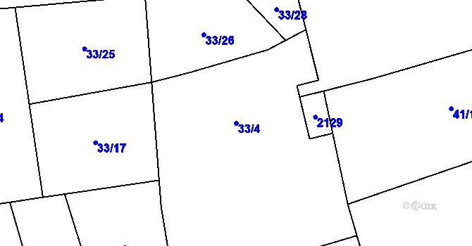 Parcela st. 33/4 v KÚ Řisuty u Slaného, Katastrální mapa