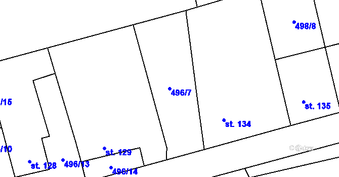 Parcela st. 496/7 v KÚ Řisuty u Slaného, Katastrální mapa