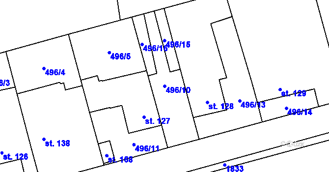 Parcela st. 496/10 v KÚ Řisuty u Slaného, Katastrální mapa