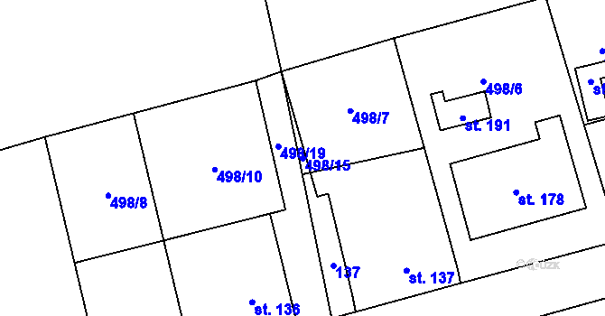 Parcela st. 498/15 v KÚ Řisuty u Slaného, Katastrální mapa