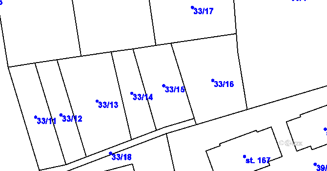 Parcela st. 33/15 v KÚ Řisuty u Slaného, Katastrální mapa
