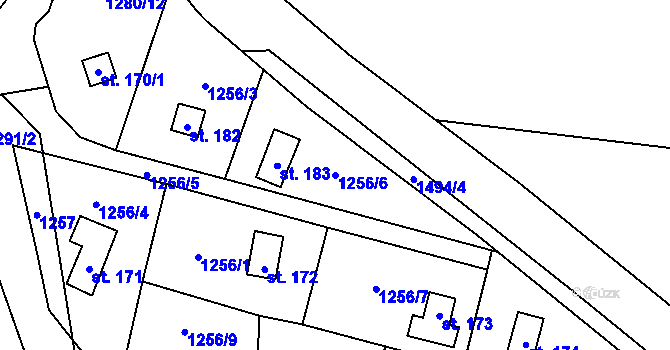 Parcela st. 1256/6 v KÚ Řisuty u Slaného, Katastrální mapa