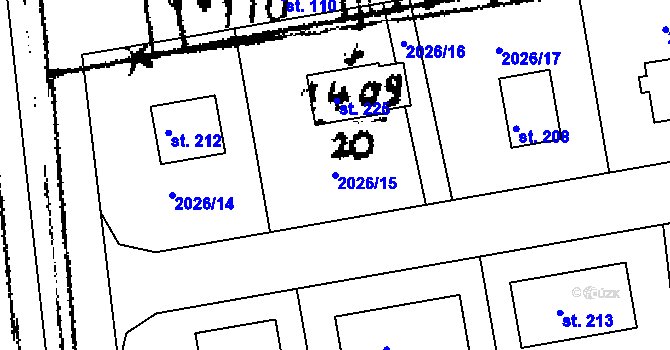 Parcela st. 2026/15 v KÚ Řisuty u Slaného, Katastrální mapa