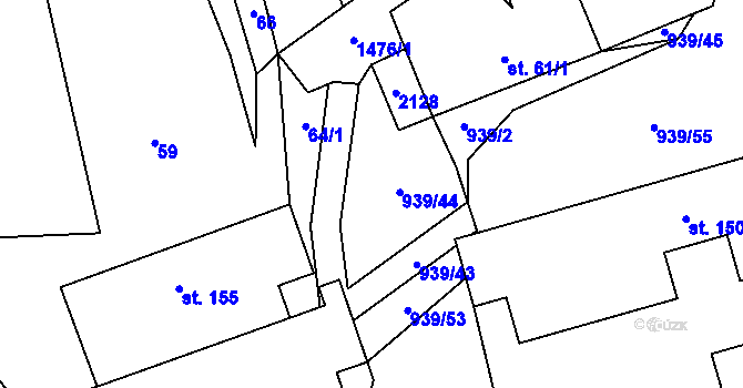 Parcela st. 939/44 v KÚ Řisuty u Slaného, Katastrální mapa