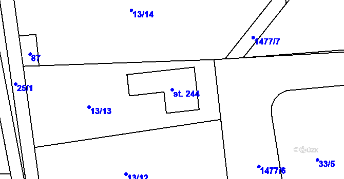 Parcela st. 244 v KÚ Řisuty u Slaného, Katastrální mapa