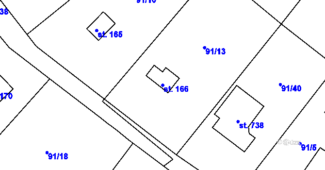 Parcela st. 166 v KÚ Řitka, Katastrální mapa