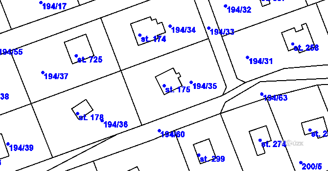 Parcela st. 175 v KÚ Řitka, Katastrální mapa