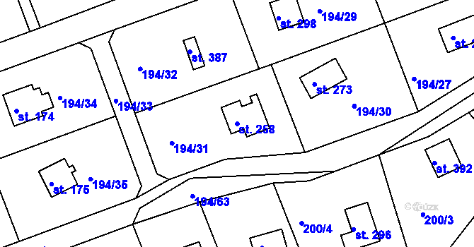 Parcela st. 258 v KÚ Řitka, Katastrální mapa