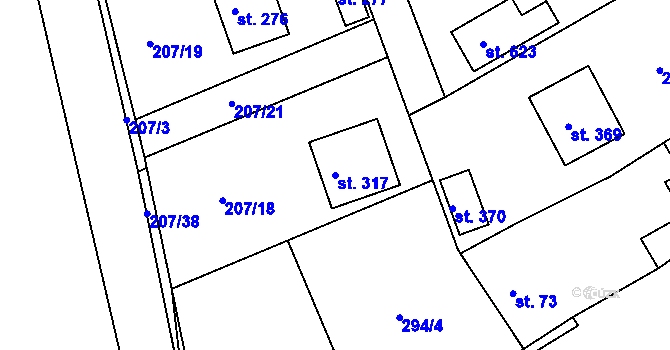 Parcela st. 317 v KÚ Řitka, Katastrální mapa