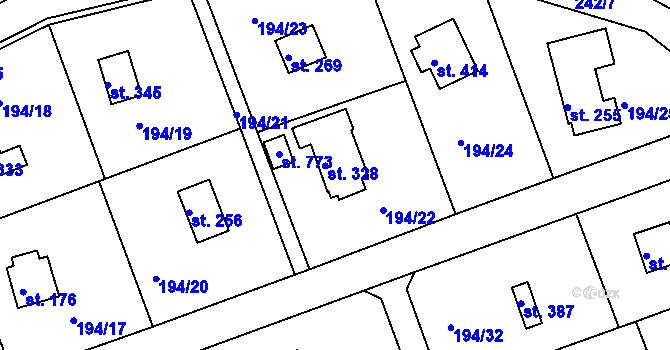 Parcela st. 328 v KÚ Řitka, Katastrální mapa