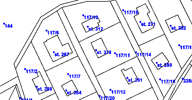 Parcela st. 378 v KÚ Řitka, Katastrální mapa