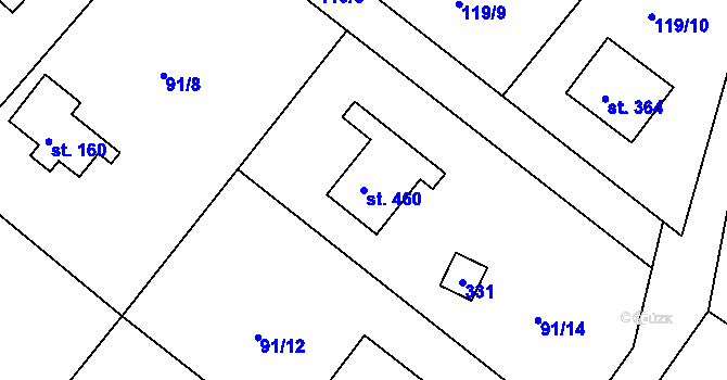 Parcela st. 460 v KÚ Řitka, Katastrální mapa