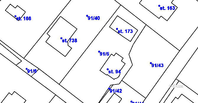 Parcela st. 91/5 v KÚ Řitka, Katastrální mapa
